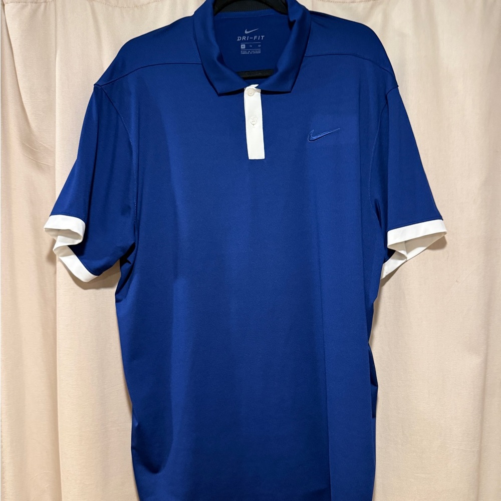 Nike Blue and White Dri-Fit Golf Polo Shirt